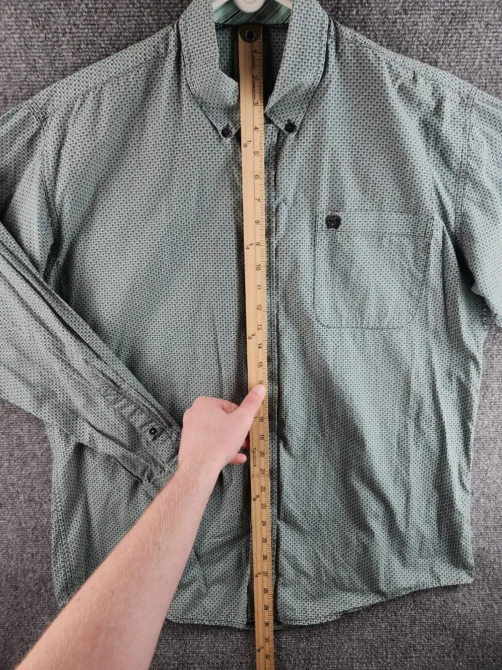 Cinch Medium Button Up Shirt Long Sleeve Geometric Green Blue Western Cotton Men